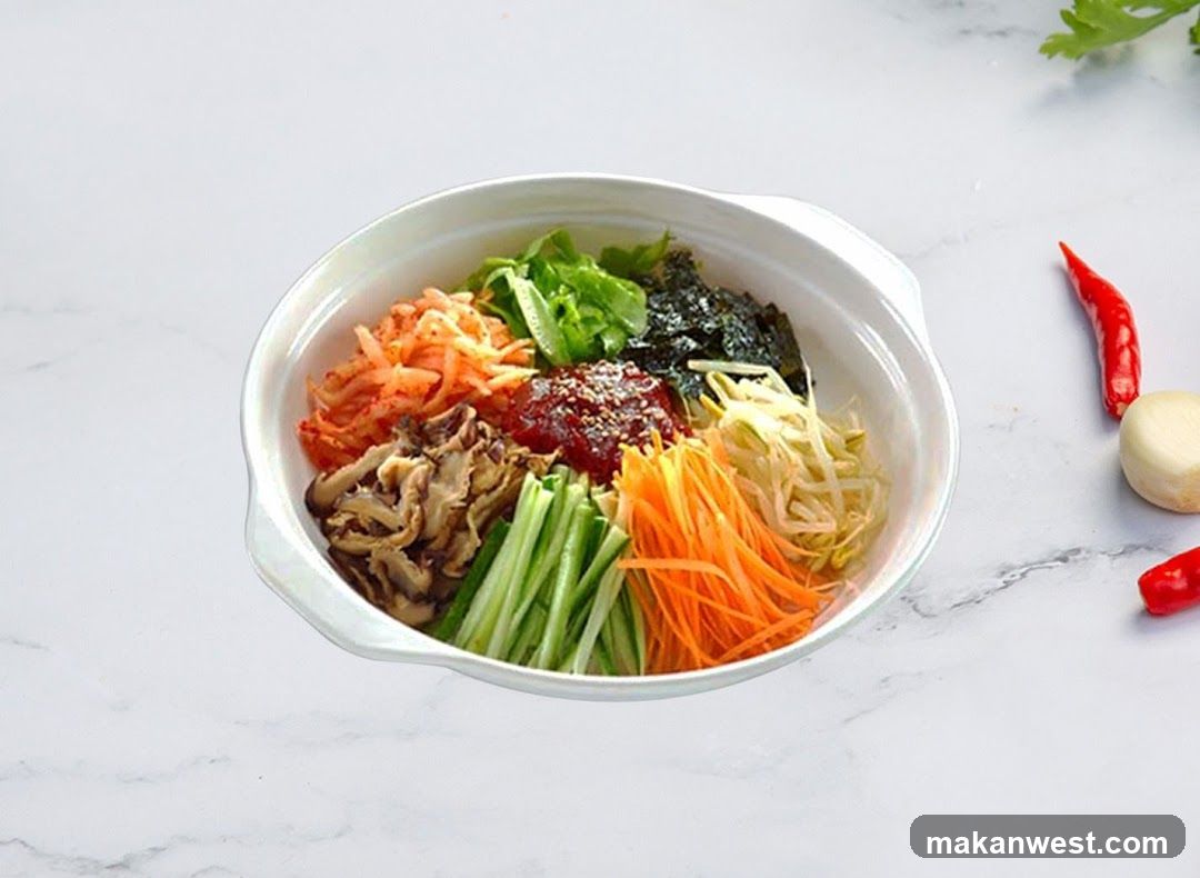 Bibimbap Bowl with Seasonings and Vegetables