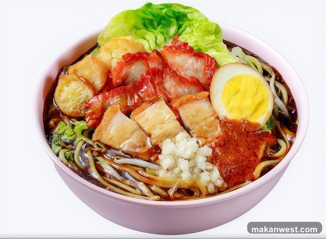 Bowl of Korean-style noodles with toppings