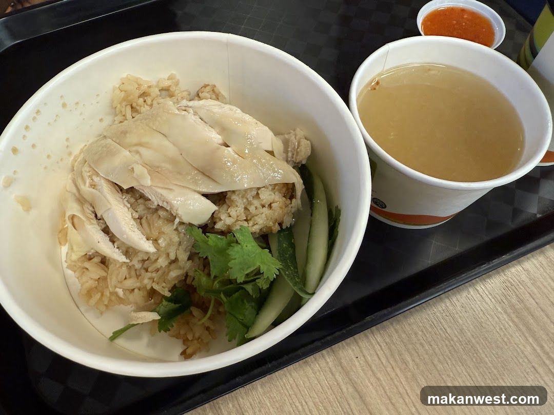 Chicken Rice Bowl with Soup and Chili Sauce