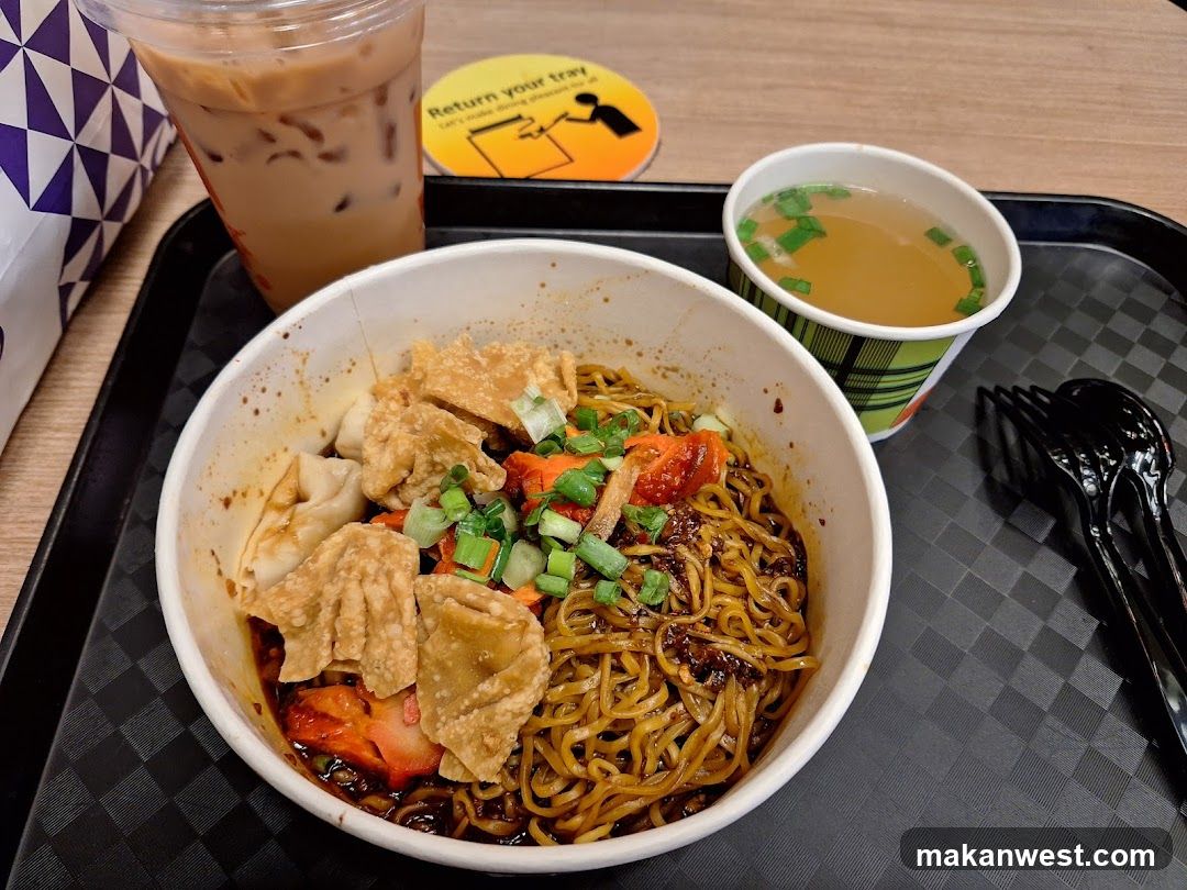Noodle Bowl with Side Drink and Chopsticks
