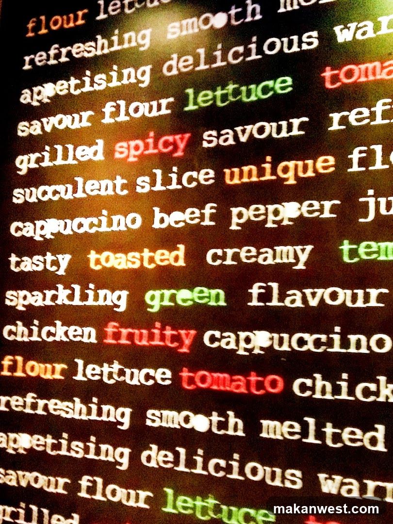 Text collage of food descriptors