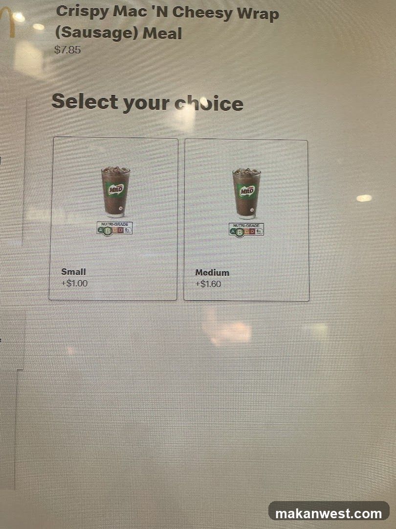 Crispy Mac 'N Cheesy Wrap (Sausage) Meal Selection Screen