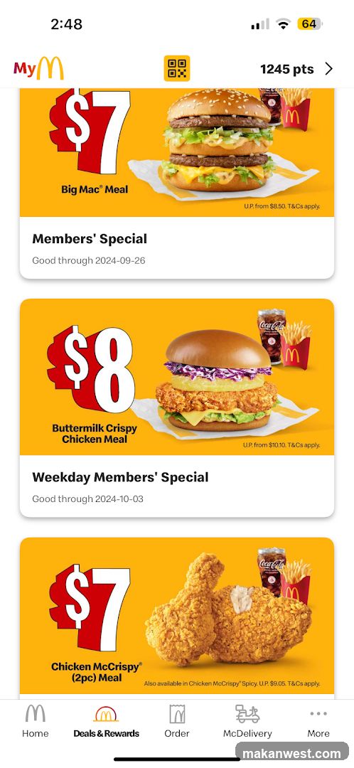 McDonald's Mobile App Deals Page