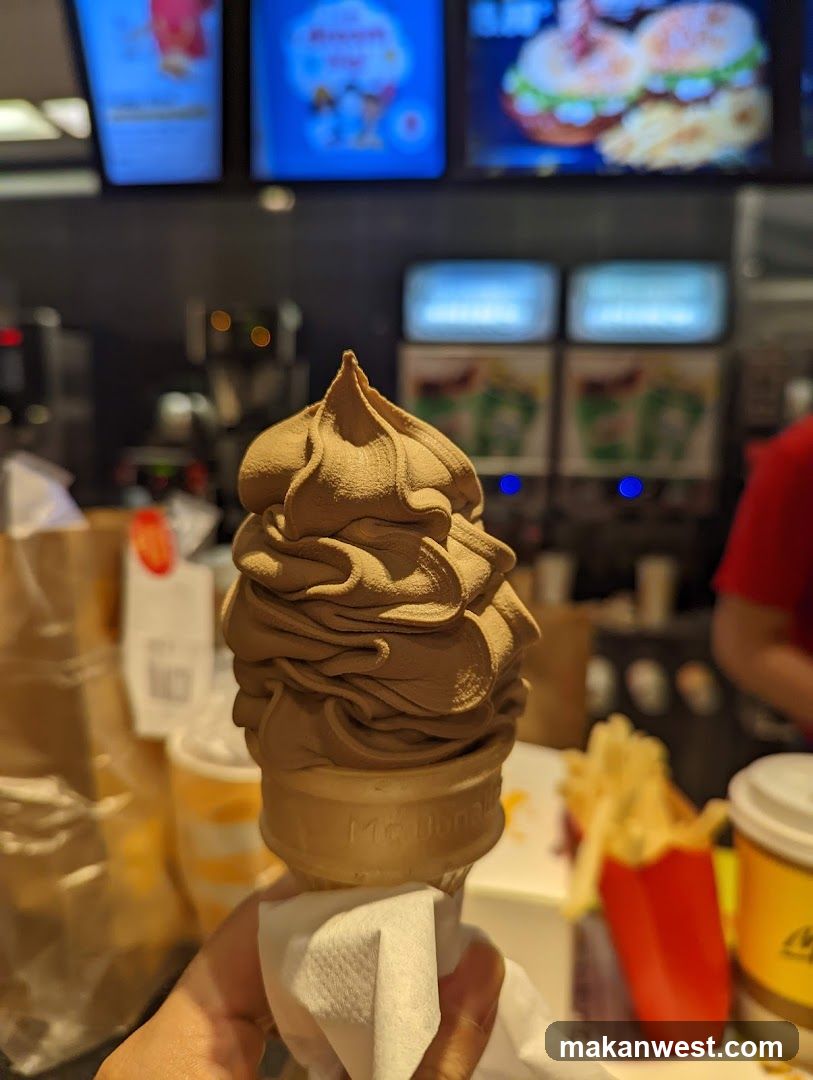 Soft-serve ice cream cone at fast food restaurant