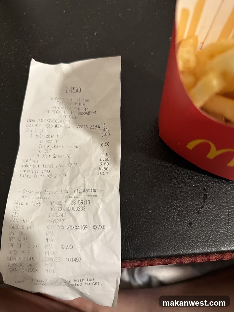 McDonald's Receipt and Fries