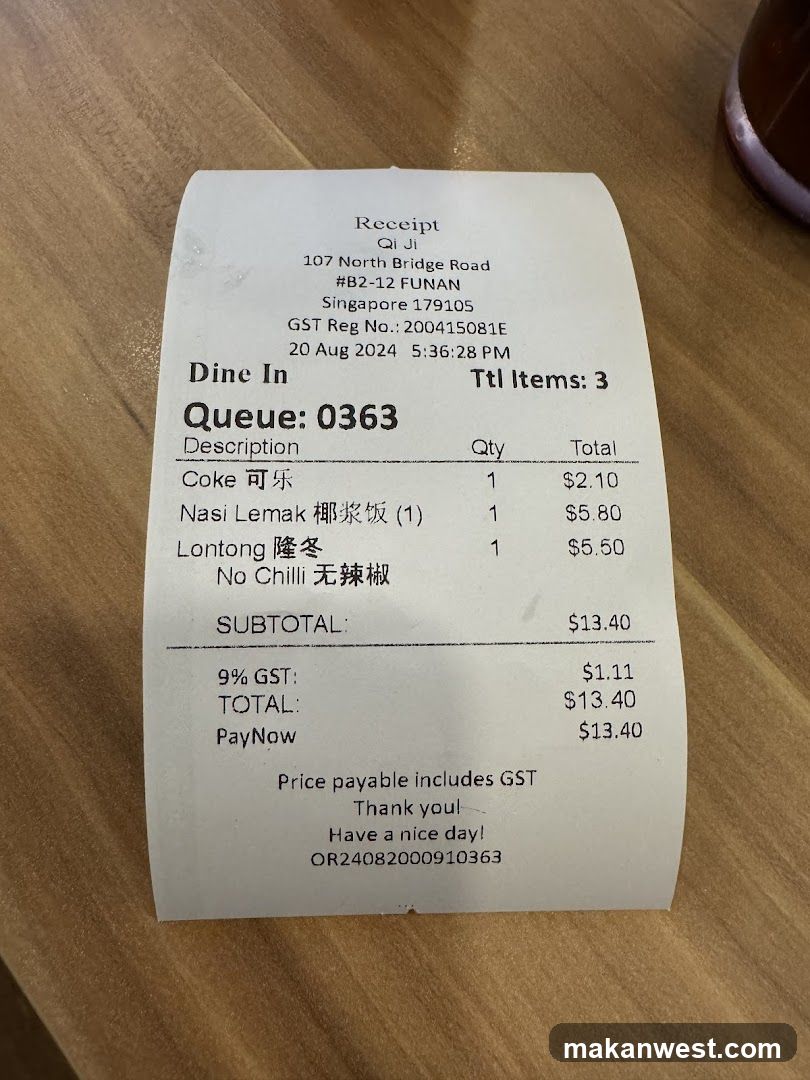 Receipt from Qi Ji