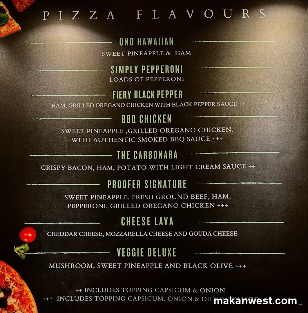 Pizza Flavours Menu