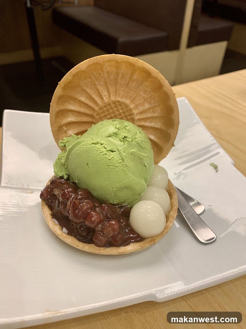 Matcha Ice Cream Dessert with Waffle Shell