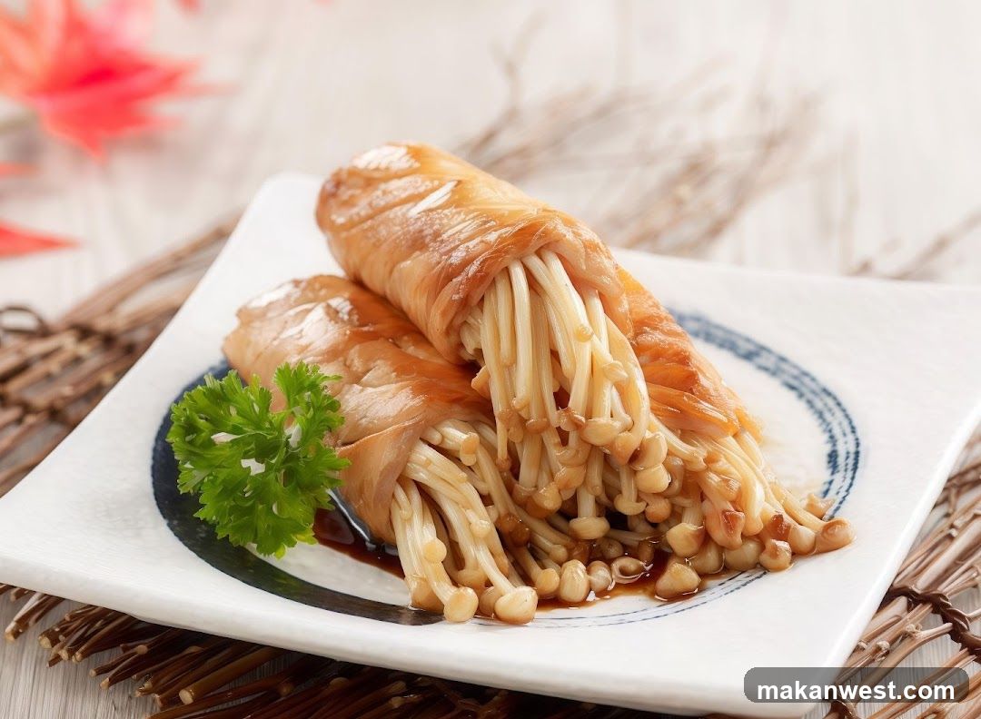 Enoki Mushroom Rolls with Soy Sauce