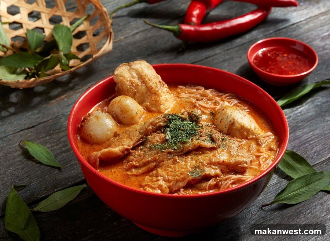 Red Curry Noodle Bowl with Fish Balls and Chili