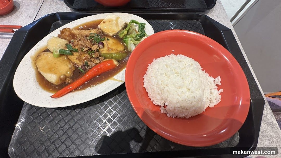 Food Tray with Rice and Stir-fry Dish