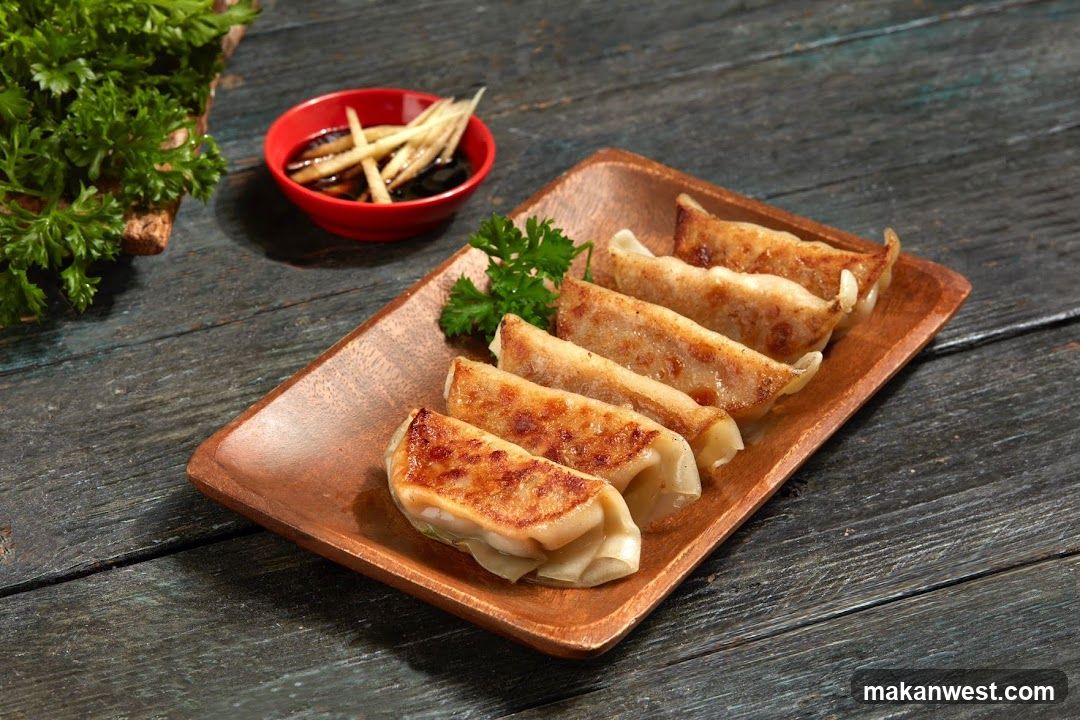 Gyoza on Wooden Plate