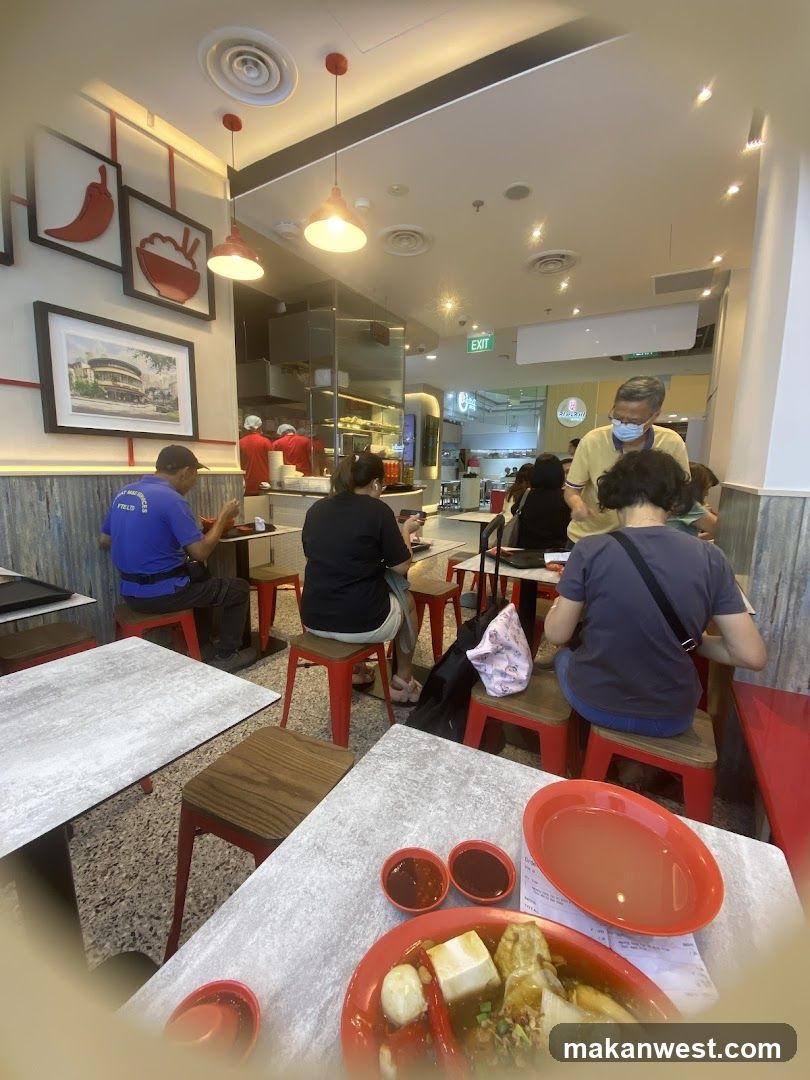 Dining Interior with Food and Staff