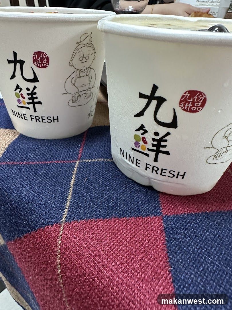 Food cups on tablecloth