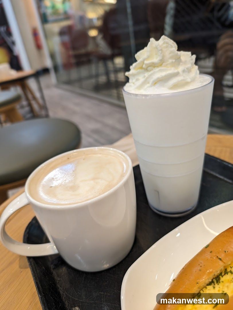 Coffee and Milkshake with Garlic Bread