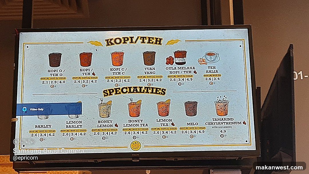 Kopi/Teah Menu Board