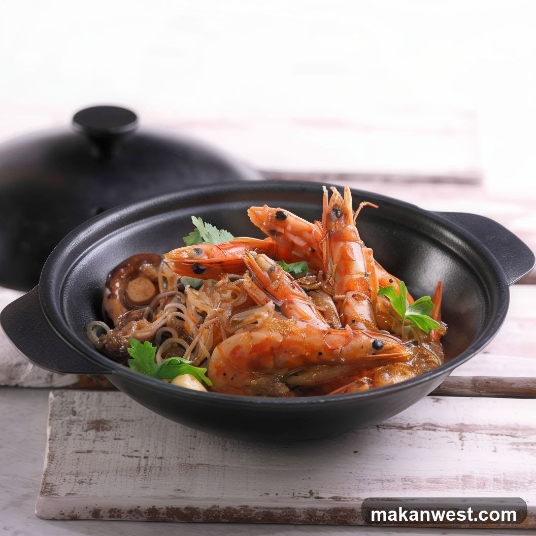 Shrimp and Noodle Dish in Clay Pot