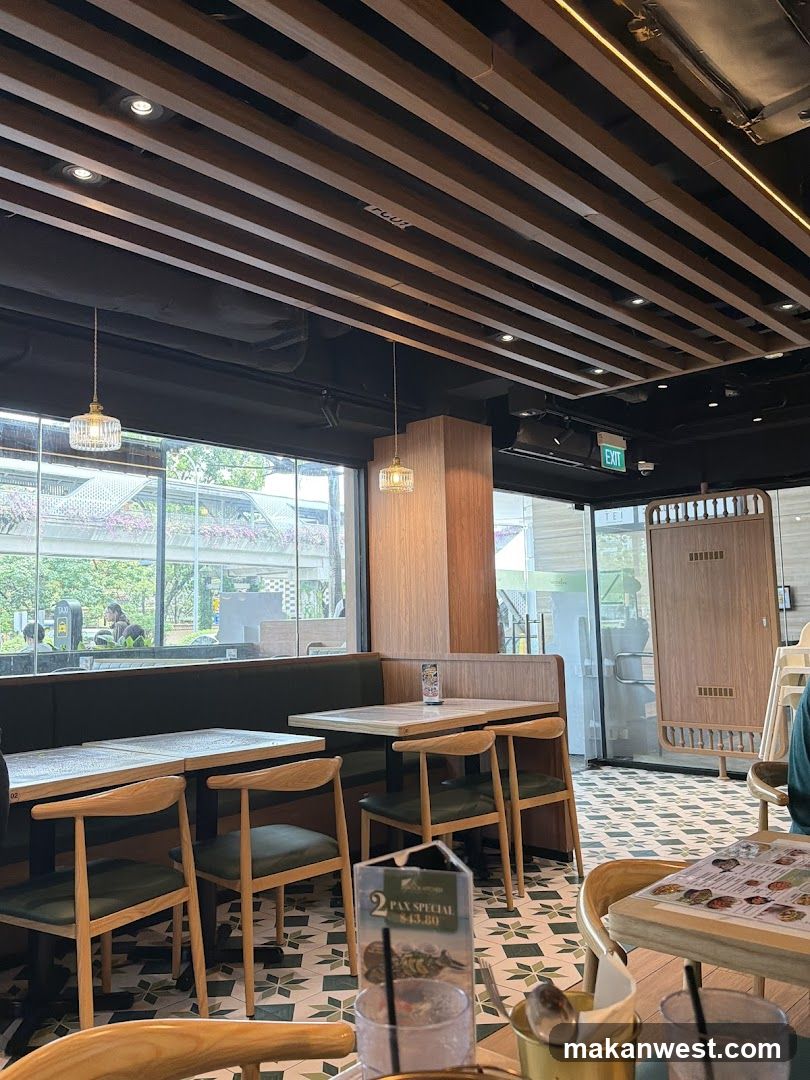Restaurant Interior with Wooden Tables and Chairs