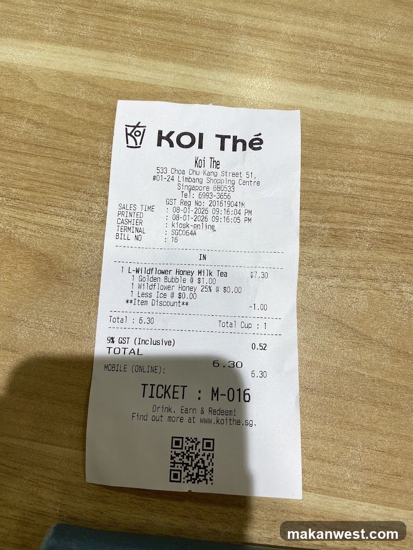 Receipt from KOI Thé