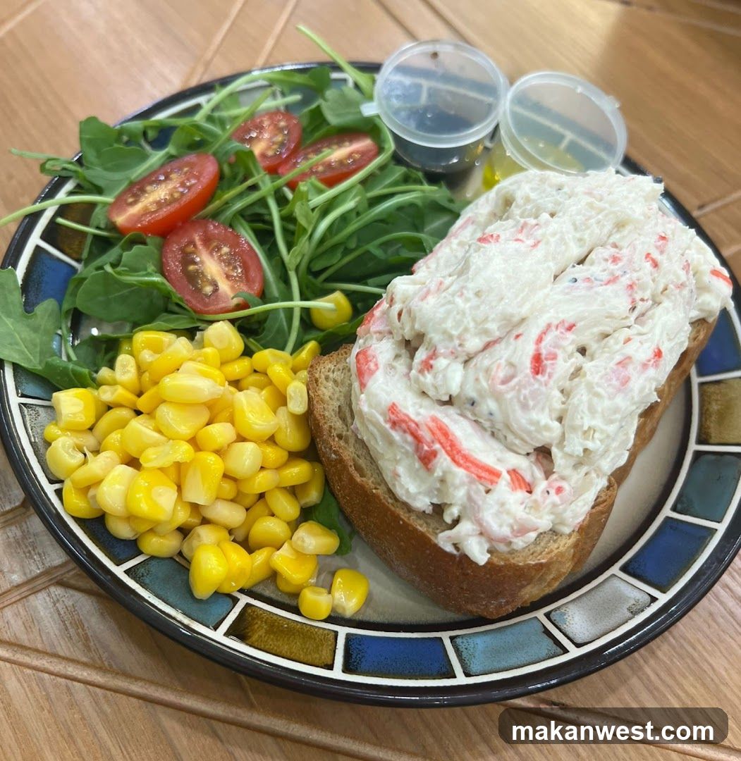 Shrimp Salad Toast with Corn and Arugula
