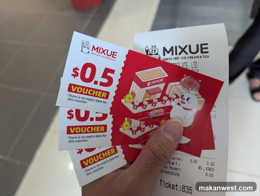 Mixue Vouchers and Receipt