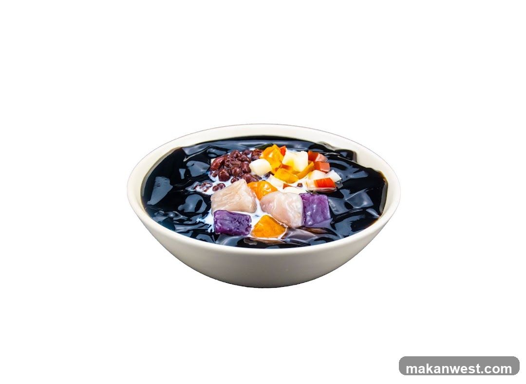 Bowl of Black Sesame Soup with Toppings