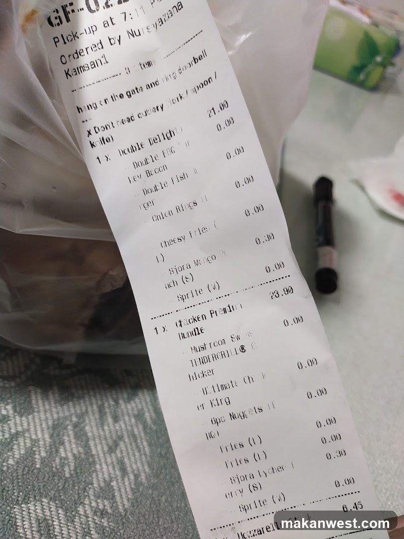 Receipt and Food Items