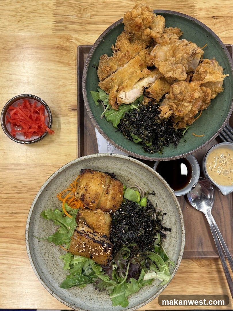 Japanese-style fried chicken and grilled fish bowls