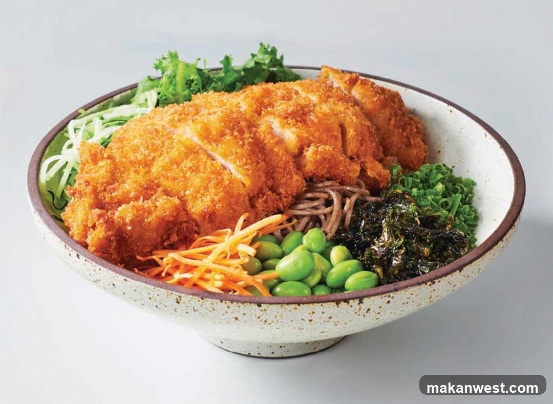 Crispy Breaded Meat Bowl with Vegetables and Noodles