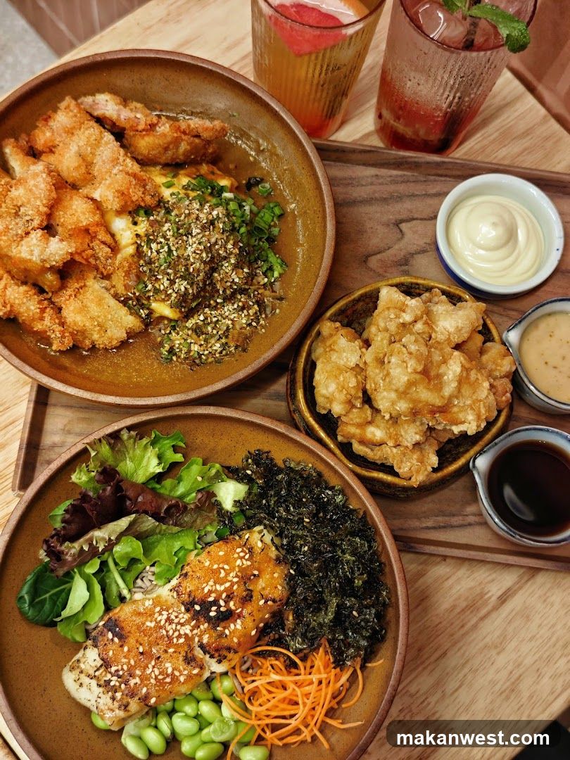 Food Spread with Fried Chicken and Salad