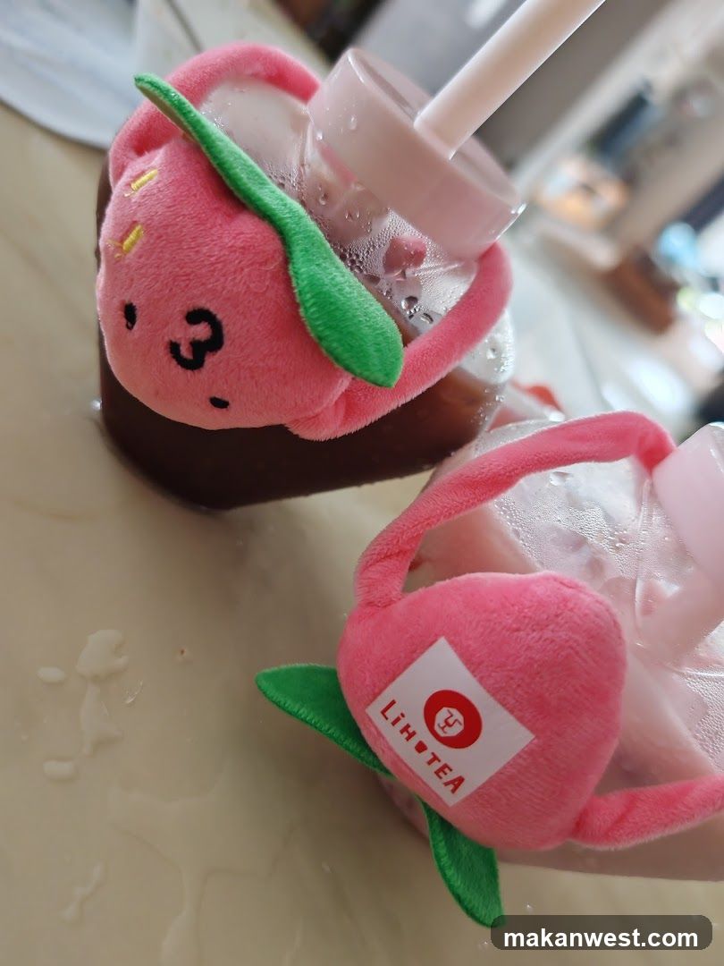 Pink plush drink cups with straw