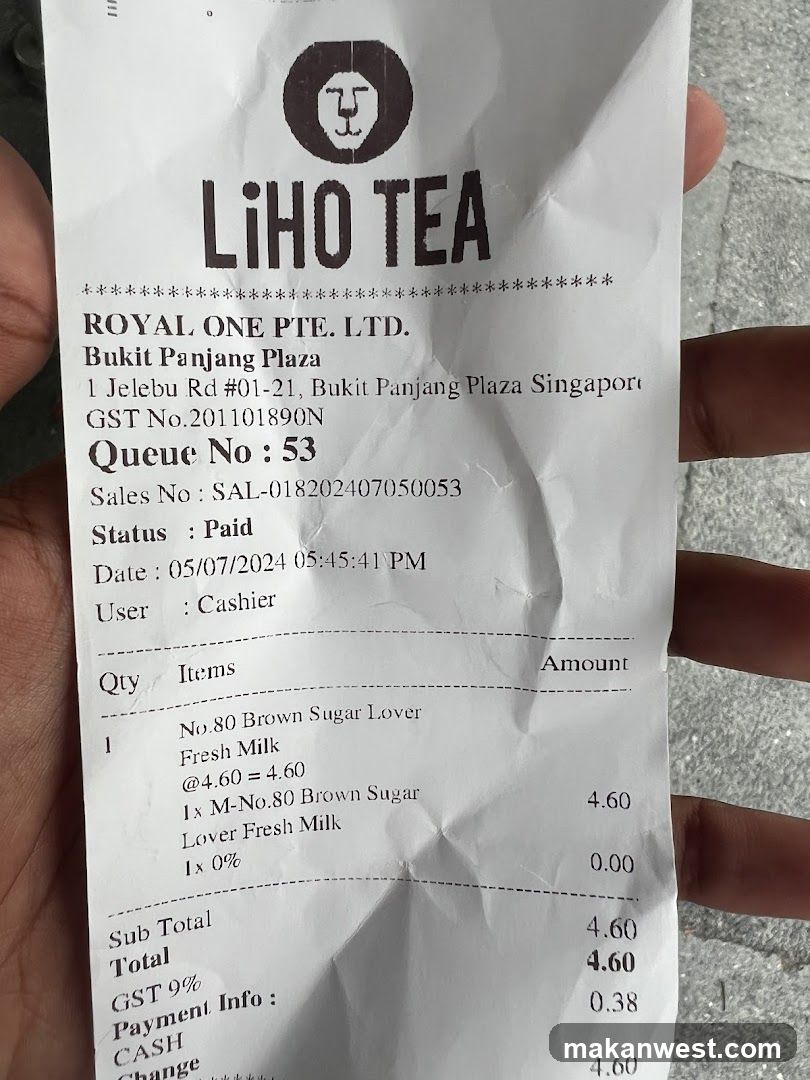 Receipt from LiHo Tea