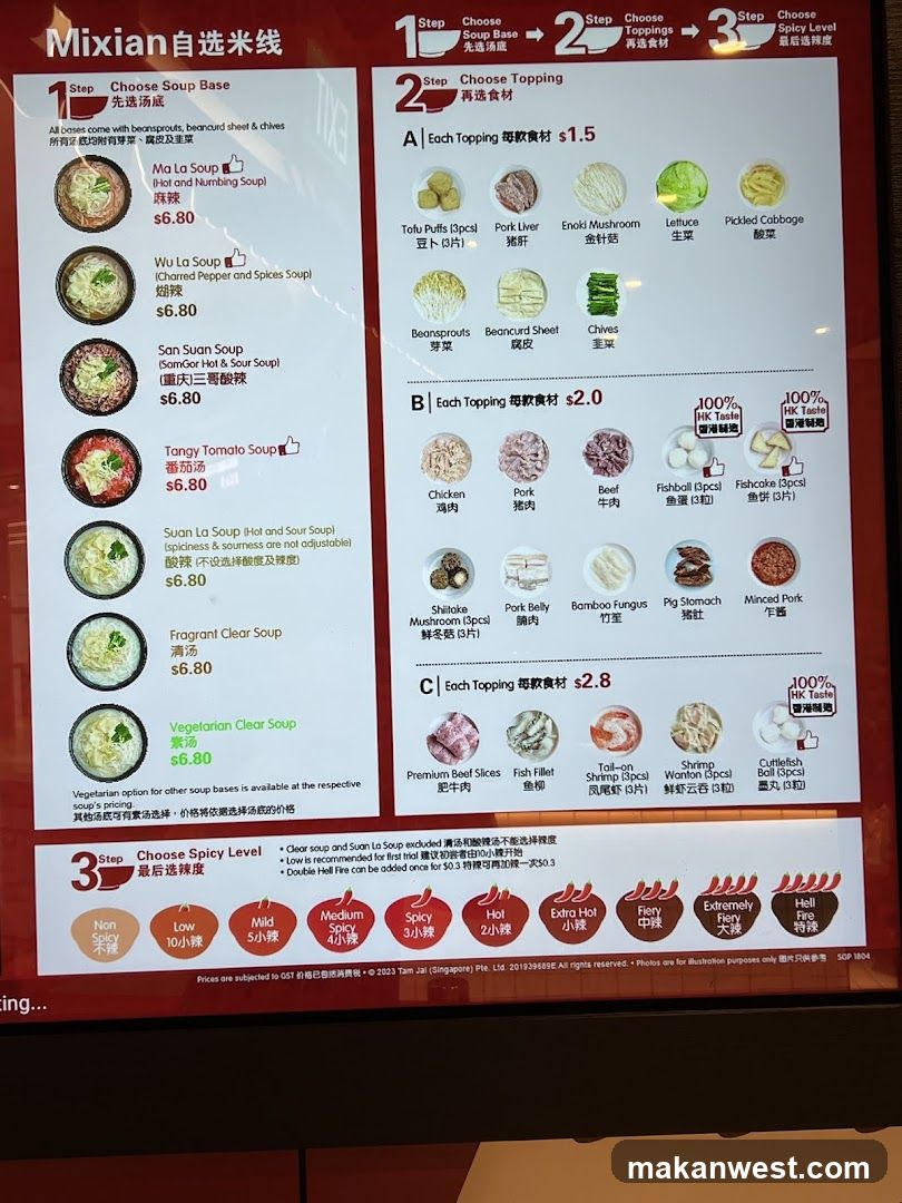 Mixian Self-Select Noodle Menu