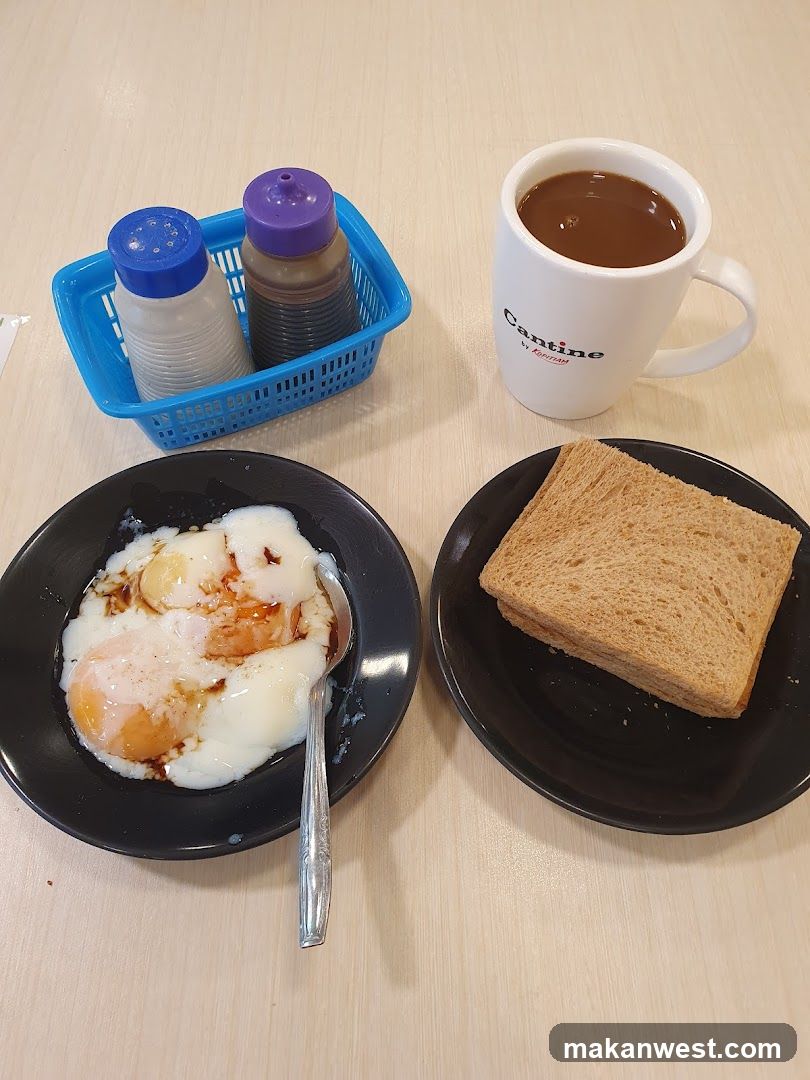 Breakfast Meal with Soy Sauce and Toast