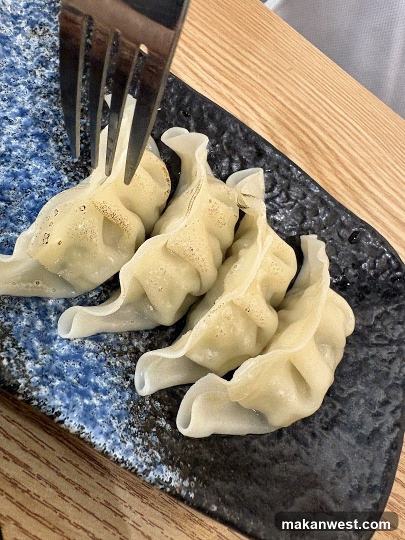 Gyoza on a textured plate