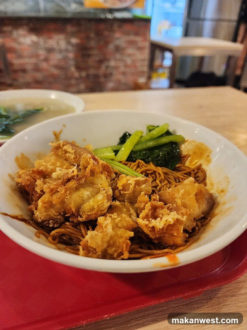 Fried Chicken Noodles with Greens