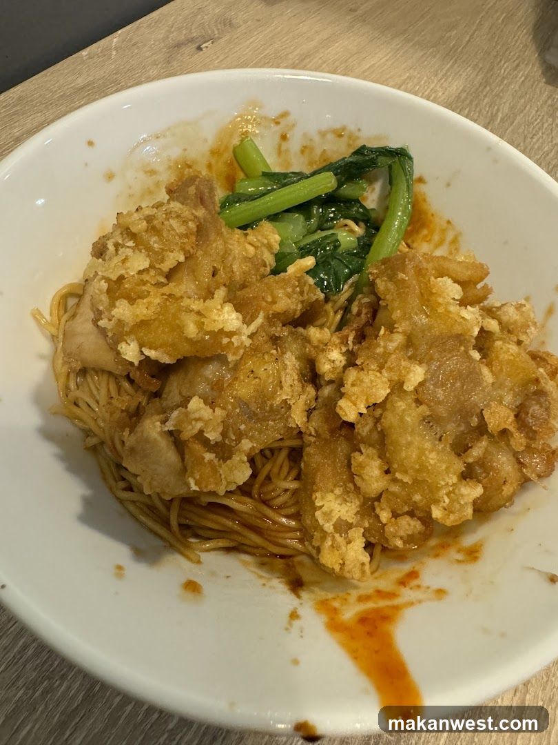 Fried Chicken Noodles with Greens