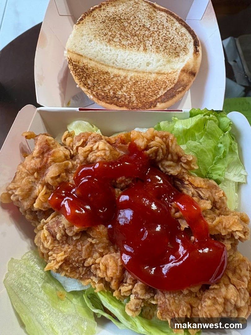 Fried Chicken with Ketchup and Toasted Bun