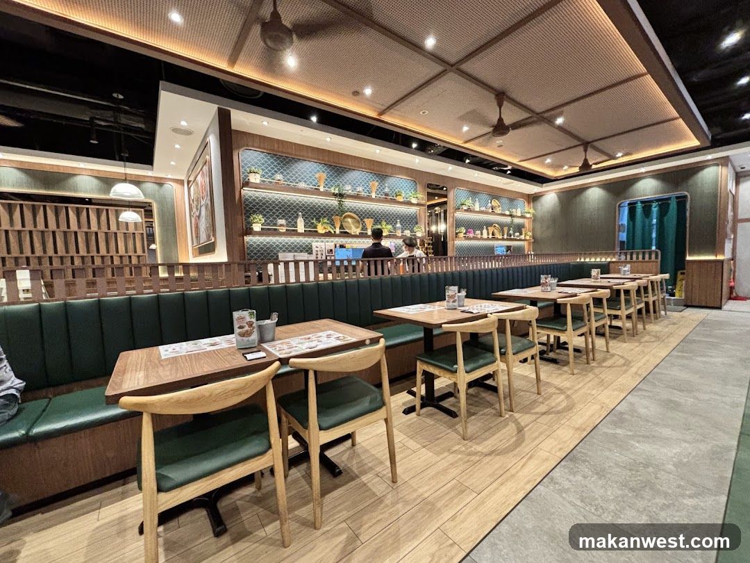Restaurant Interior with Booth Seating and Bar Area