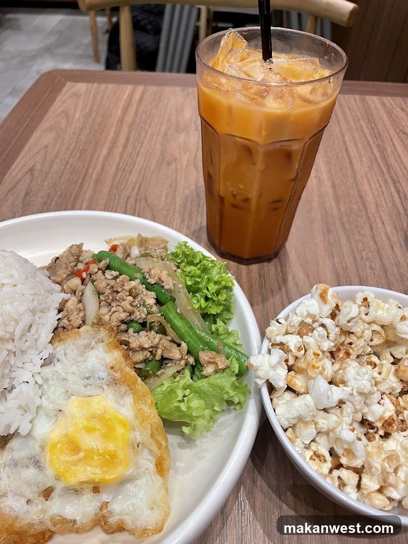 Meal with Popcorn and Iced Drink