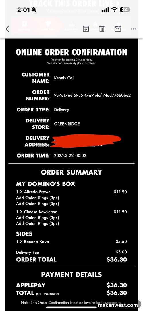 Domino's Order Confirmation