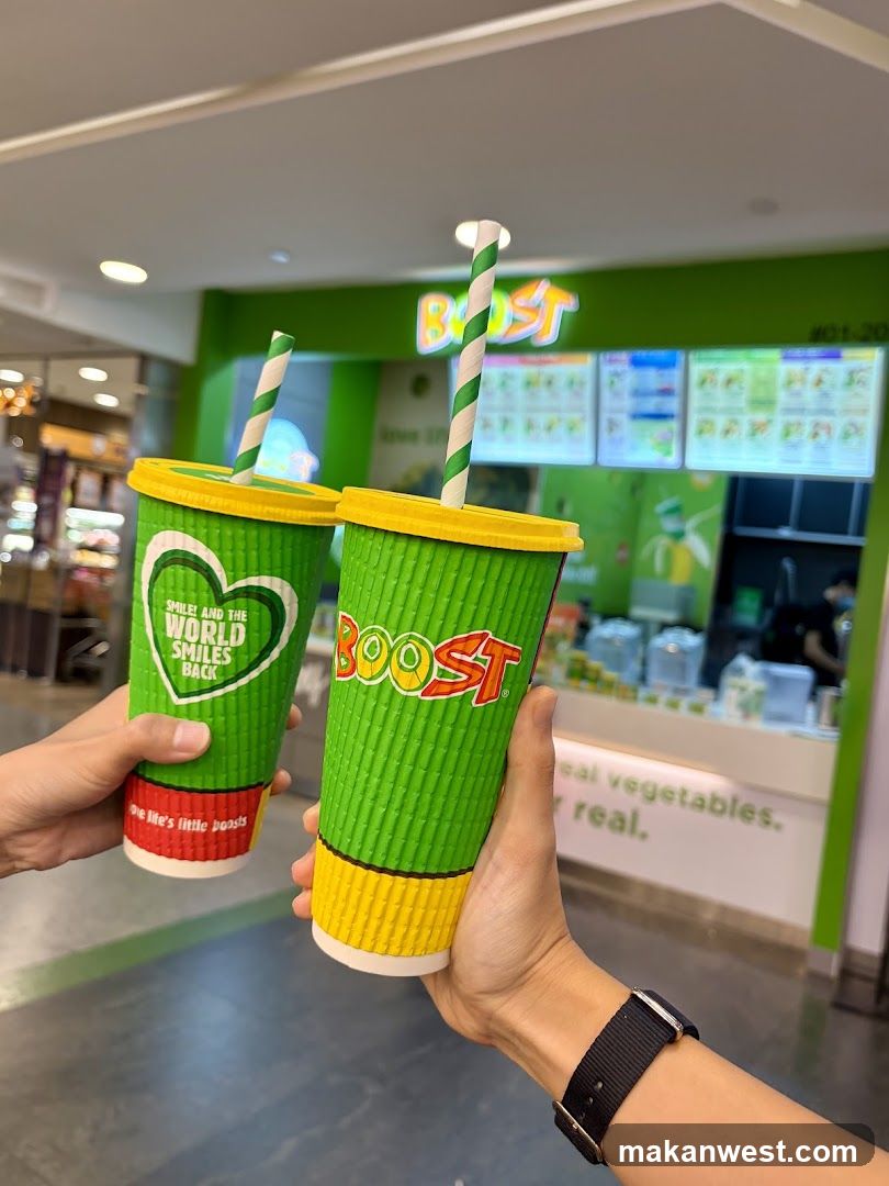 Boost Juice cups in foreground