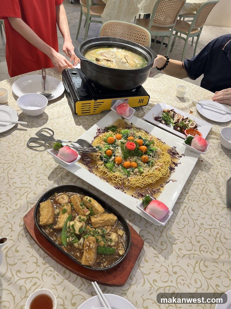 Dining Table with Hot Pot and Dishes