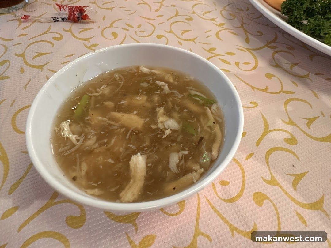Soup Bowl on Patterned Tablecloth