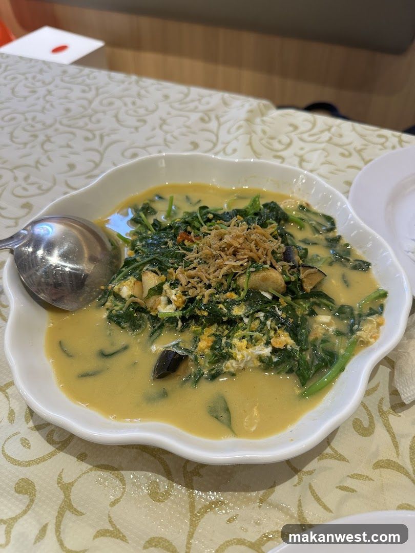 Dish with greens and broth