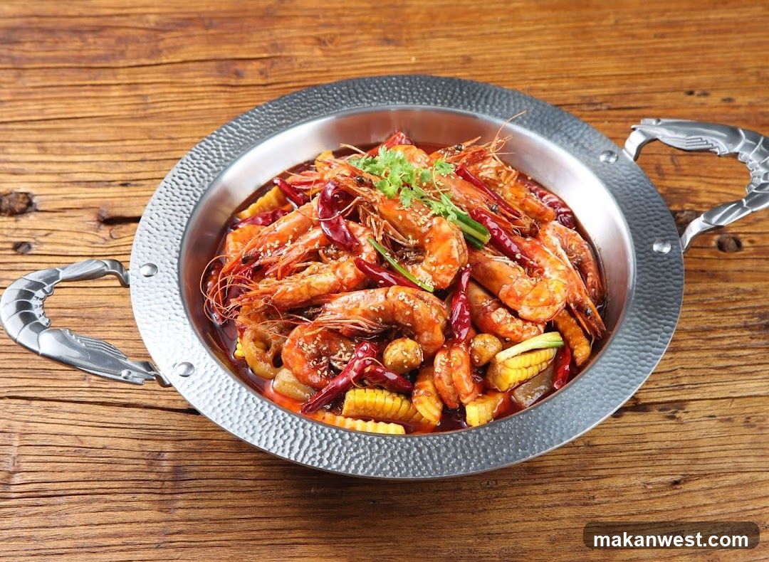 Spicy Shrimp Dish in Metal Pan
