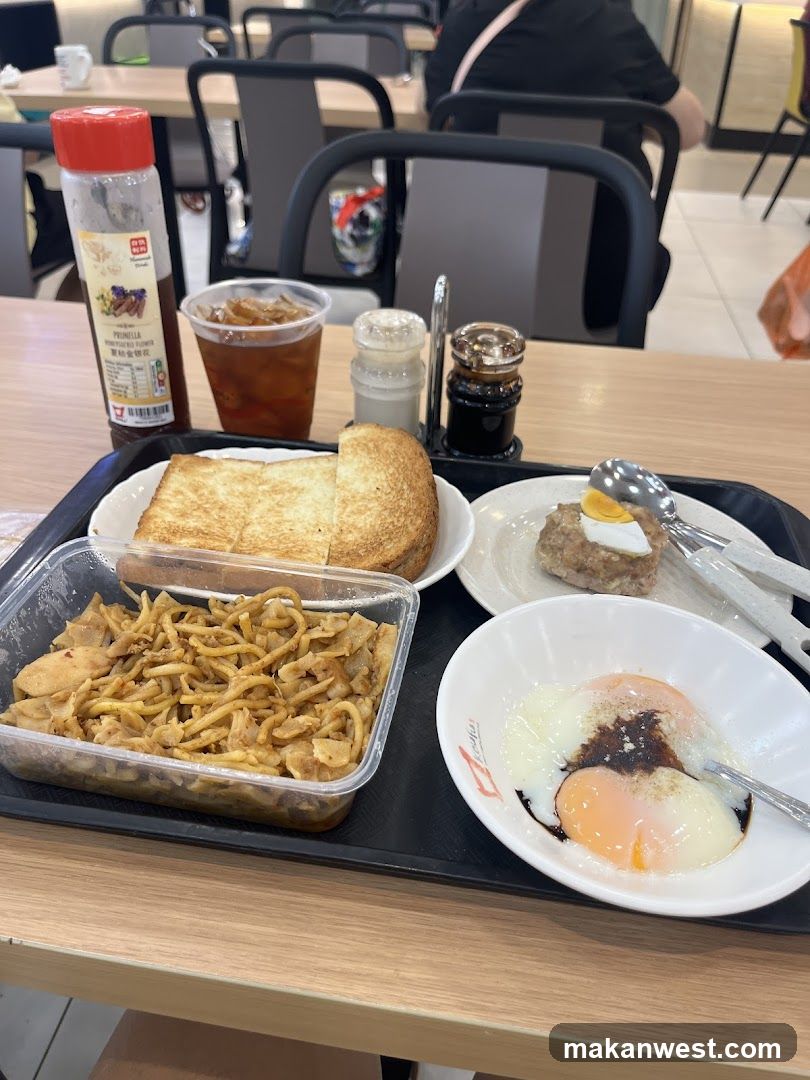 Breakfast Tray with Fried Noodles and Toast