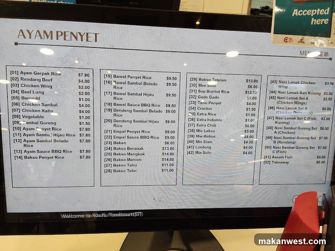 Ayam Penyet Menu Display