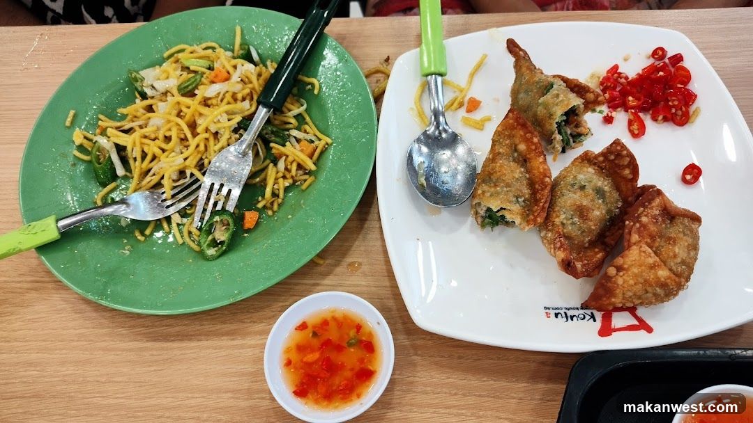 Food Plate with Fried Dishes and Noodles