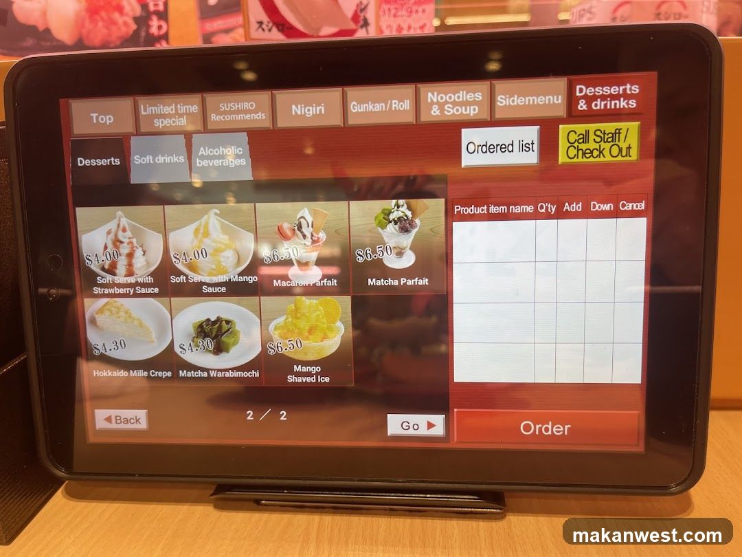 Sushi restaurant tablet menu display